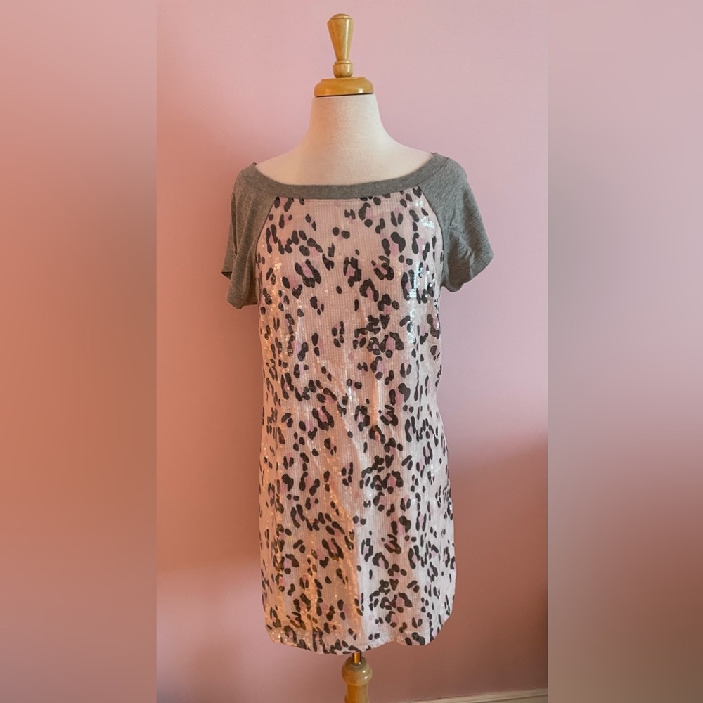 Bebe Gray and Pink Sequin Leopard Print Dress/ Tunic